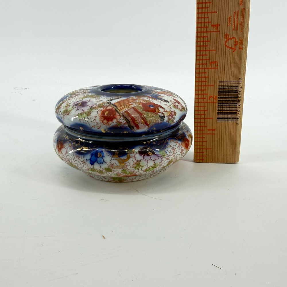 Vintage Porcelain Hair Receiver | Asian Hand Painted Dresser Vanity Jar - Picture 15 of 15